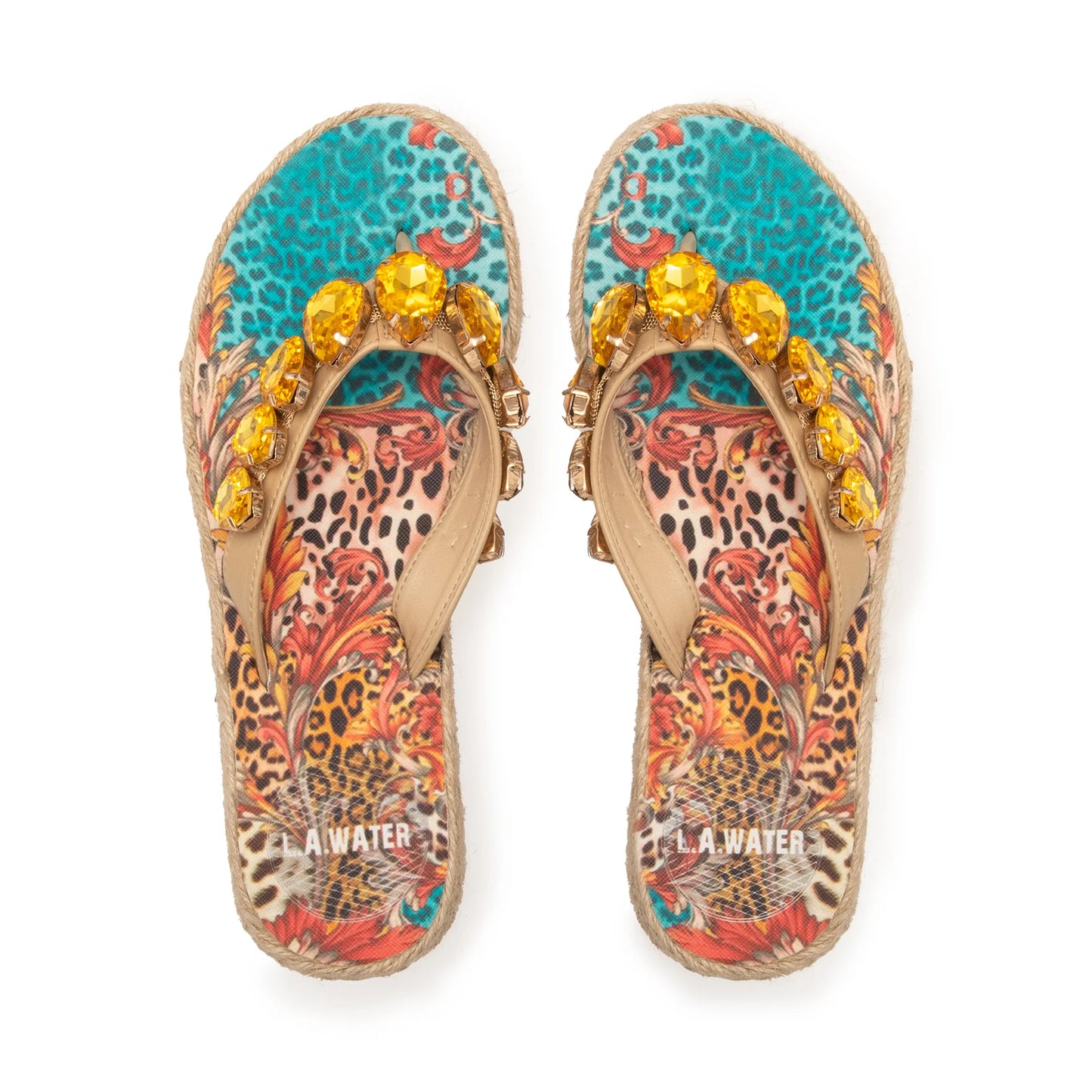 Gold Leopard Animalier Rope Wedge