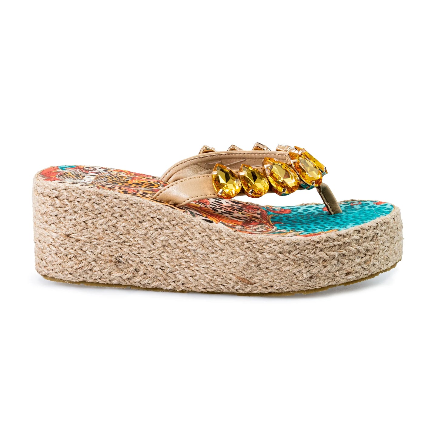 Gold Leopard Animalier Rope Wedge