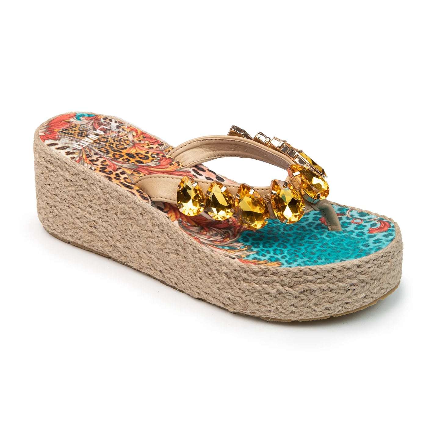 Gold Leopard Animalier Rope Wedge