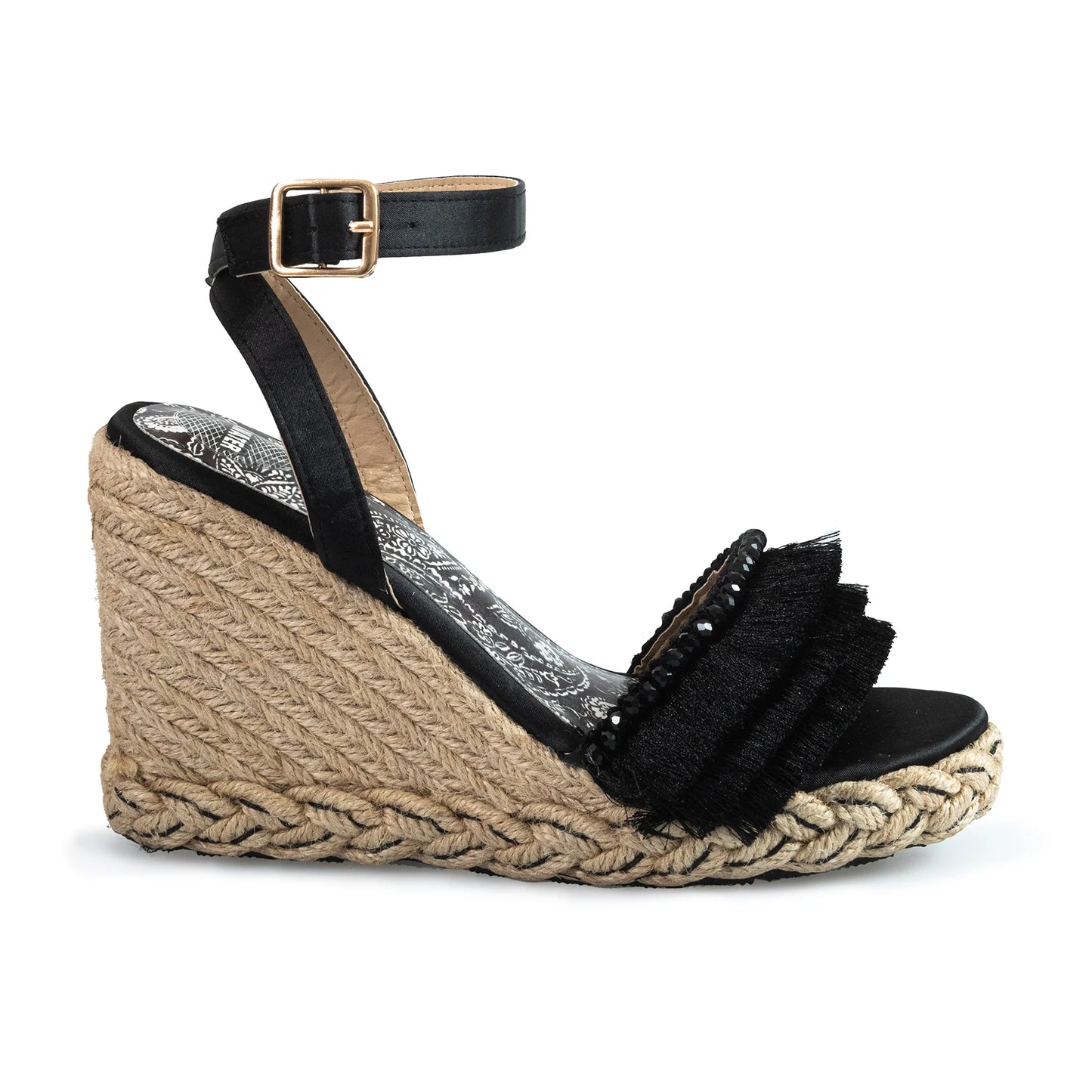 BLACK BOHO SANDAL ROPE WEDGE