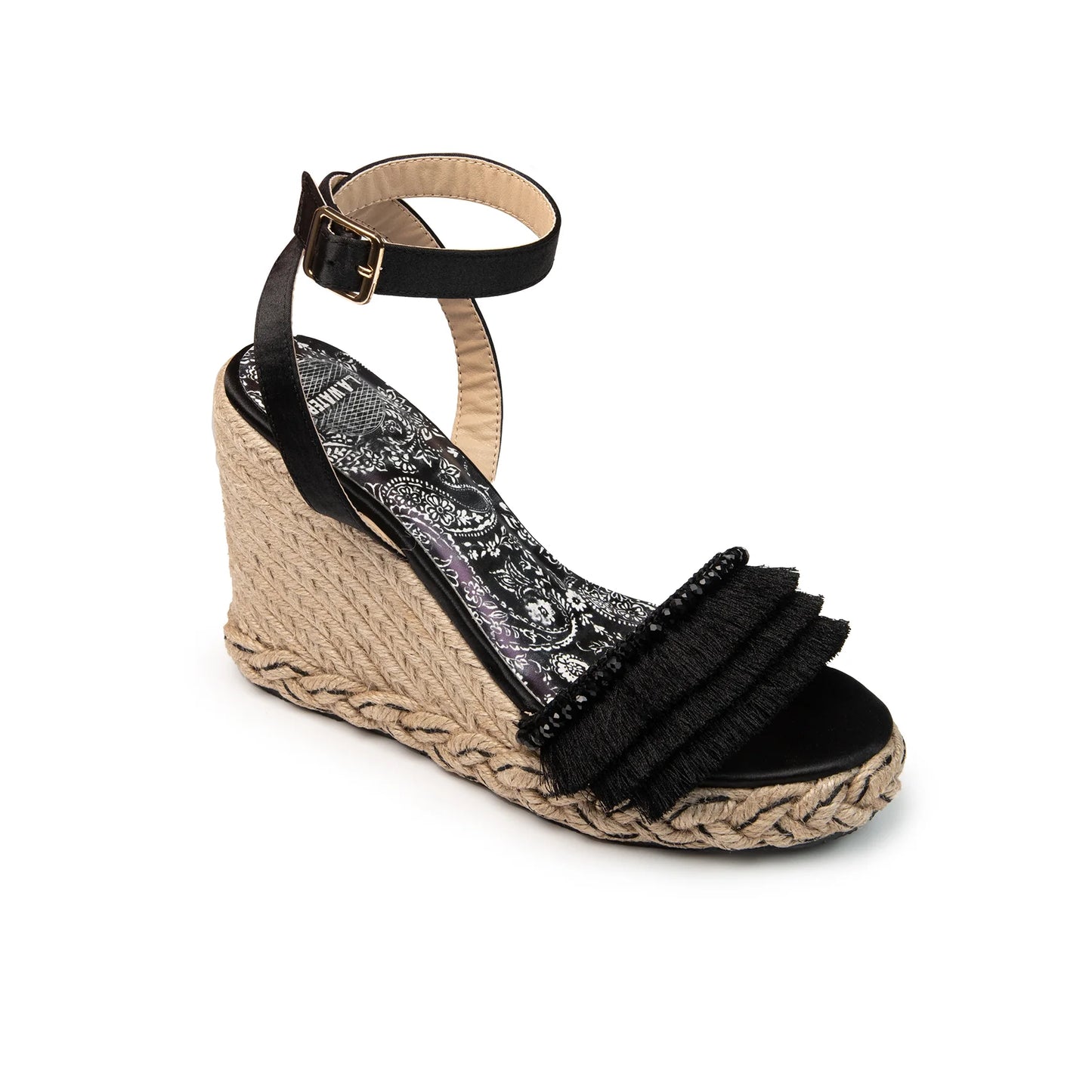 BLACK BOHO SANDAL ROPE WEDGE