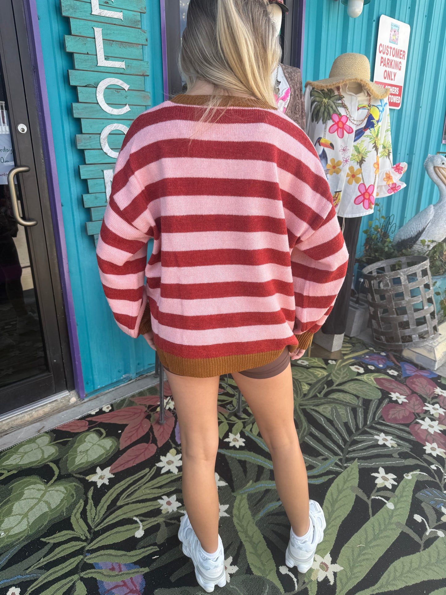 Cozy Striped Sweater with Fun Banana Detail