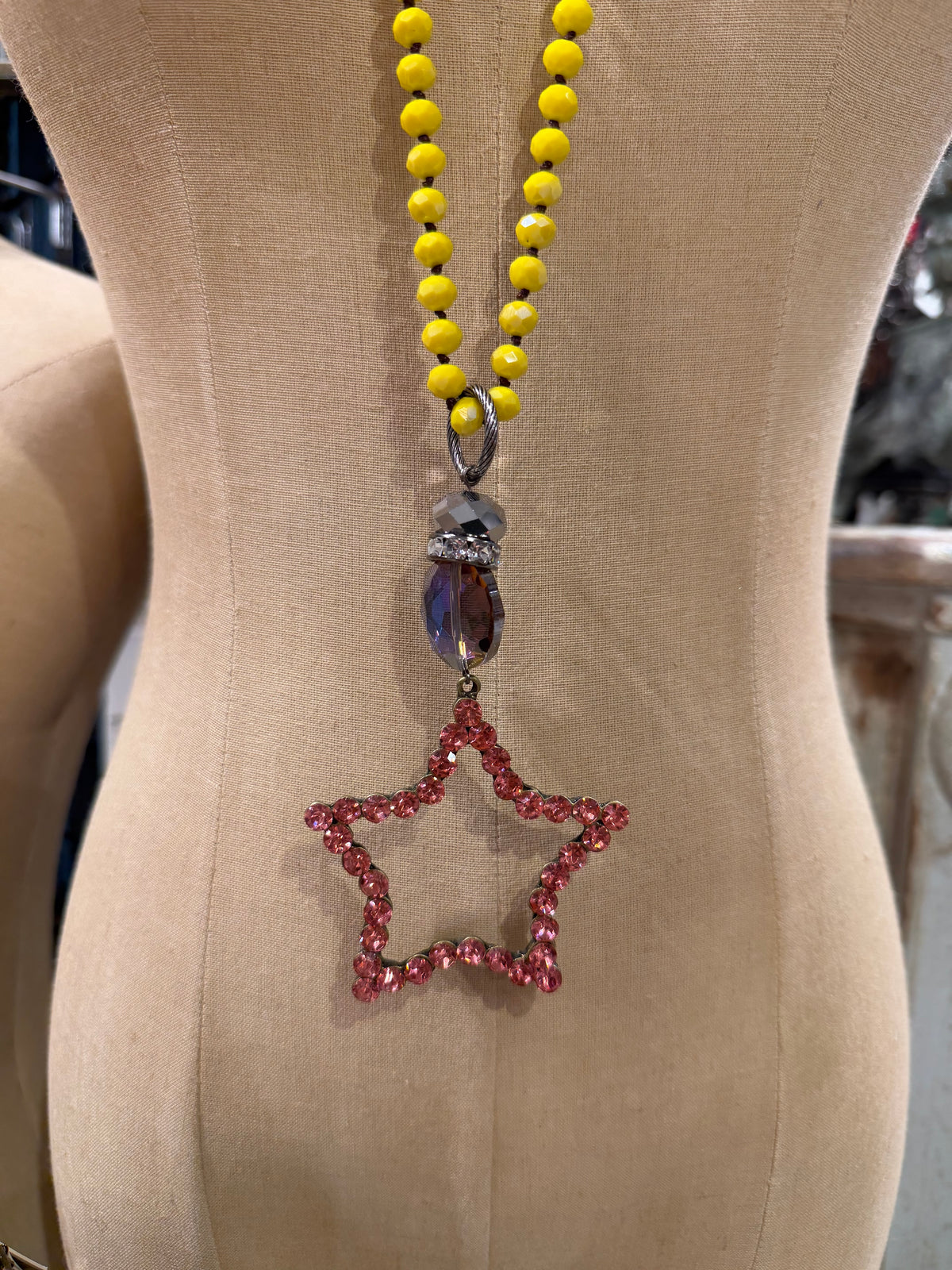 Yellow Bead And Pink Star Necklace