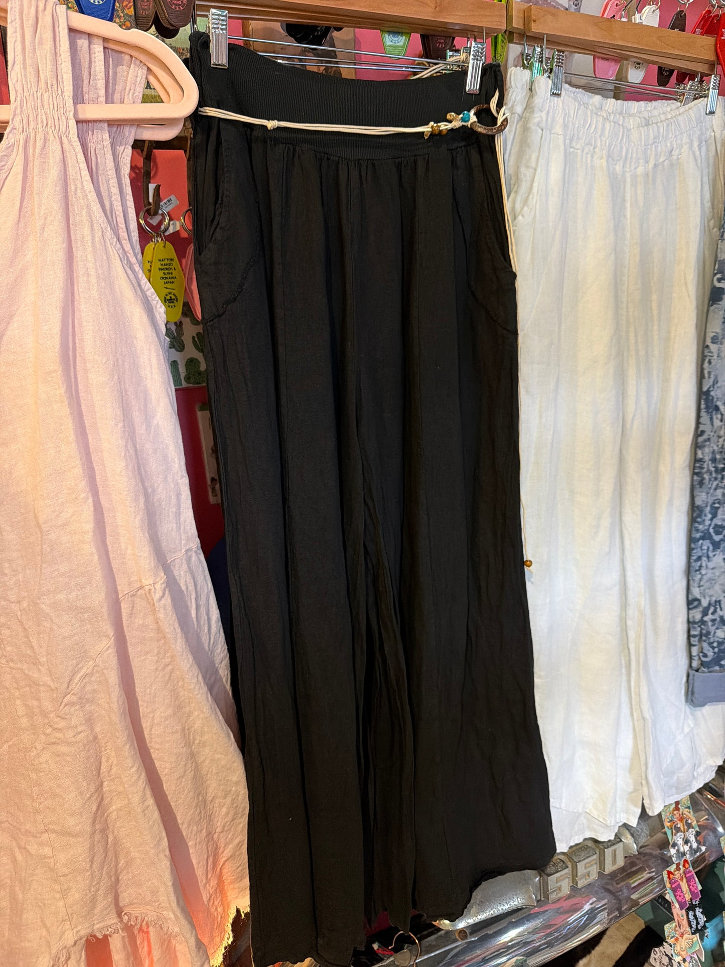 Black Palazzo Pant with Beaded Belt
