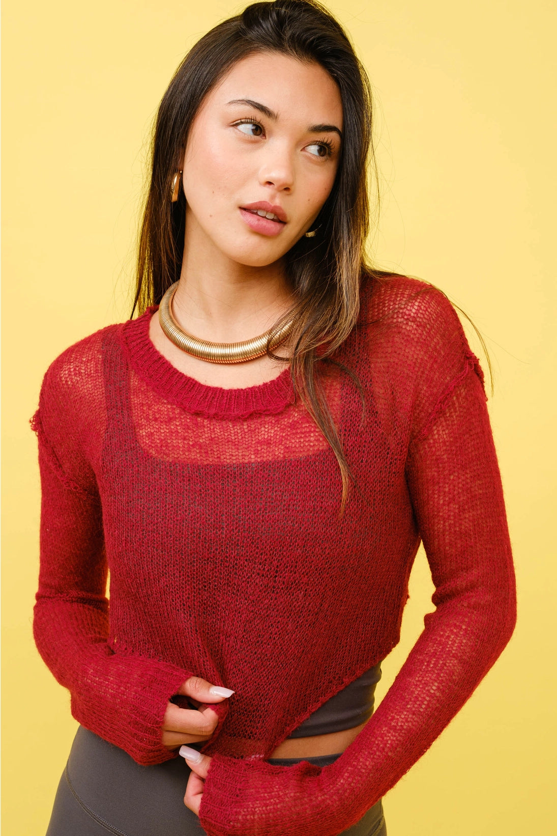 Wine Red Knit Cropped Top