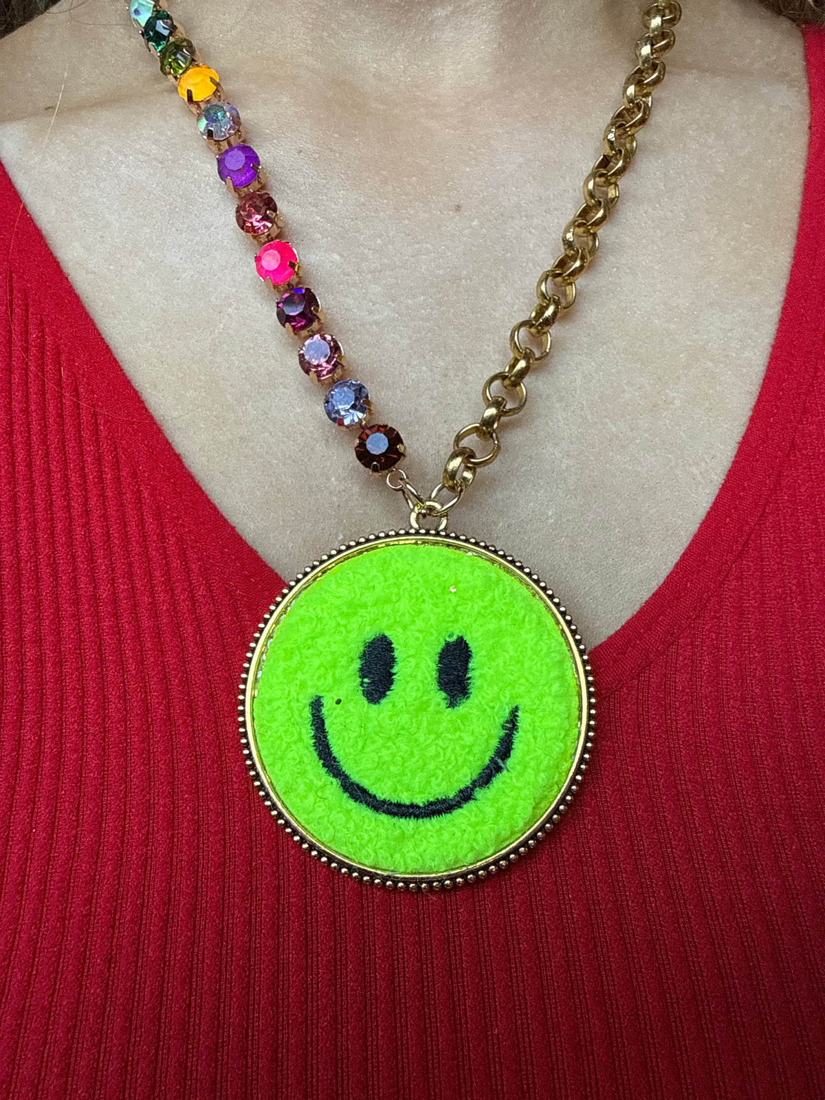 Neon green smile necklace