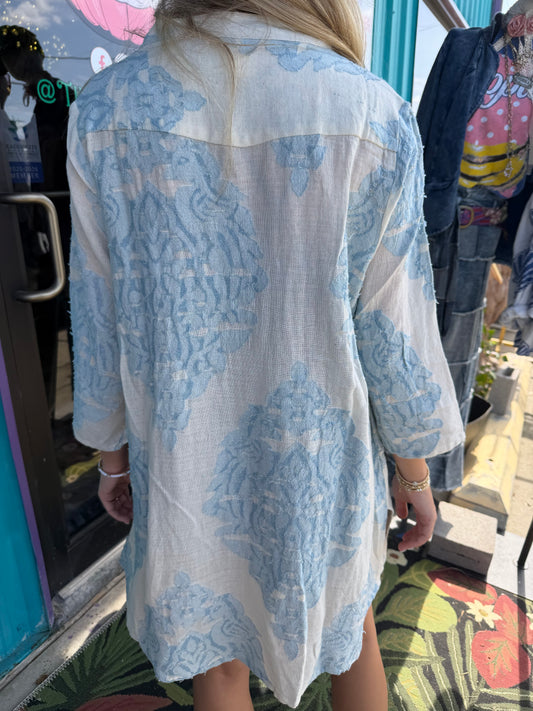 Embroidered Cotton Pinstripe Tunic Dress