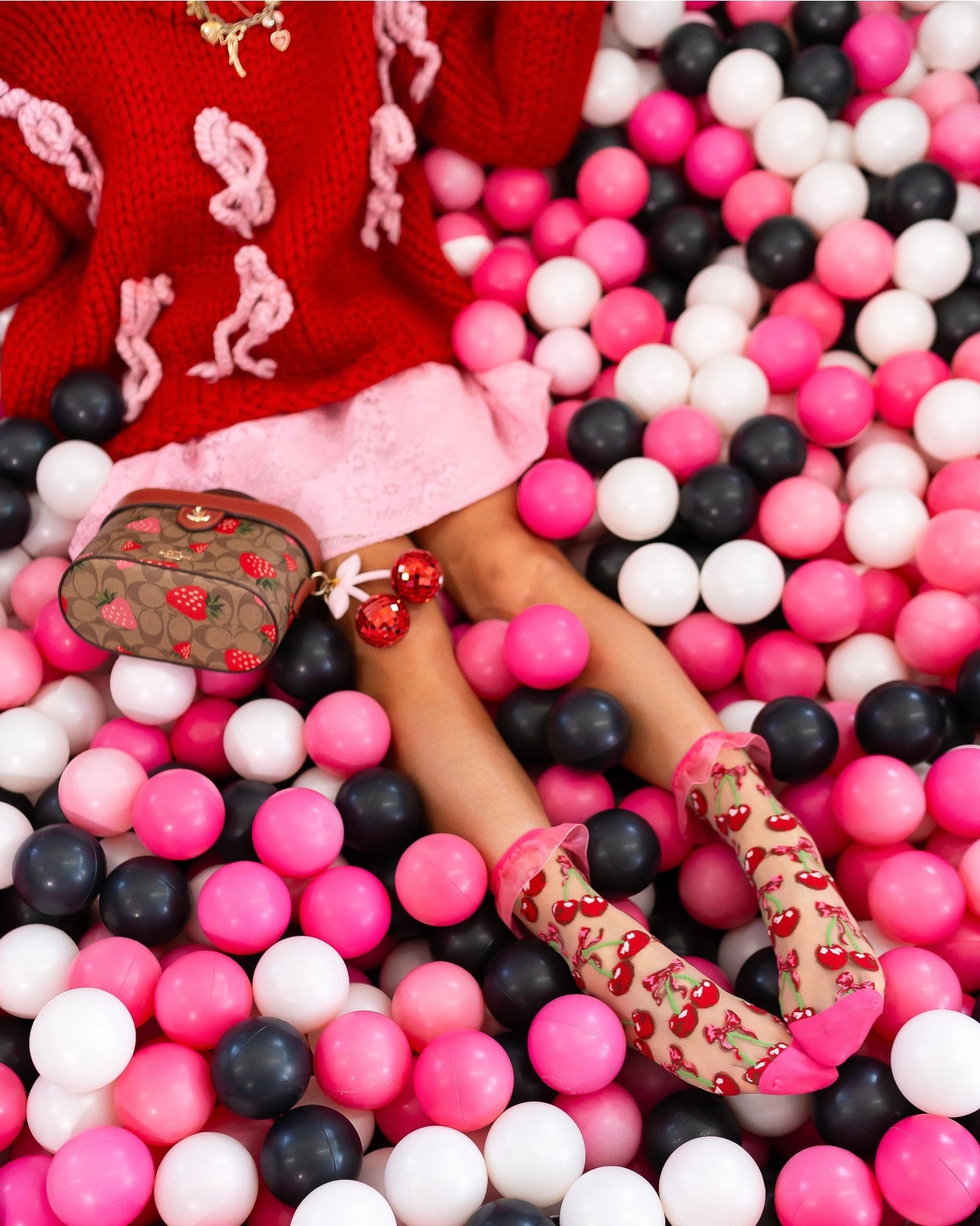 Cherry Bow Ruffle Sheer Crew Sock