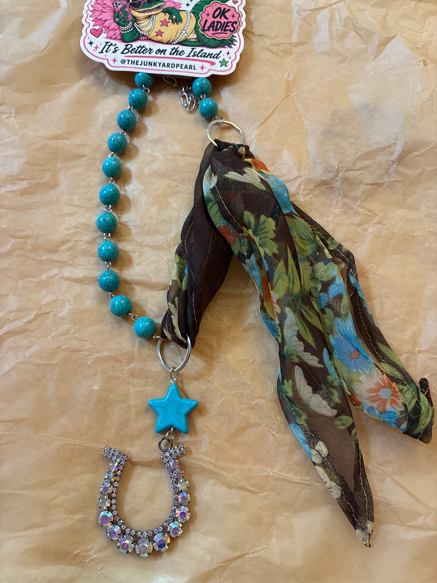 Rhinestone Horseshoe Scarf Necklace