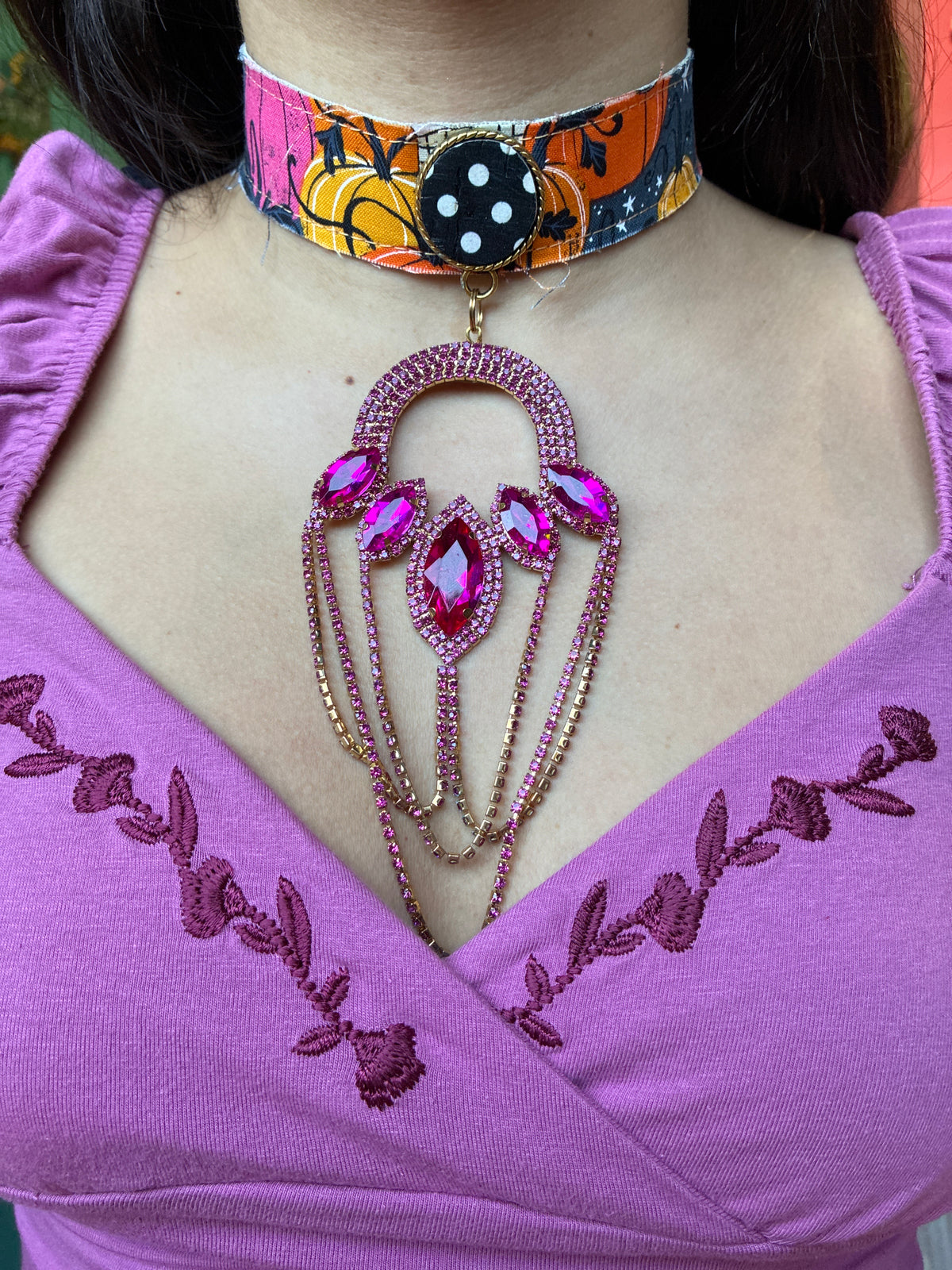 Halloween Pink Crystal Choker
