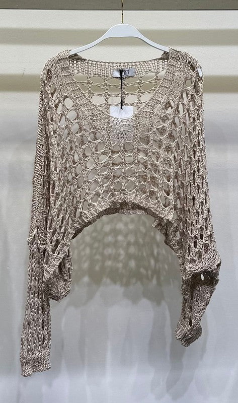 Cropped Crochet Sweater Open Knit