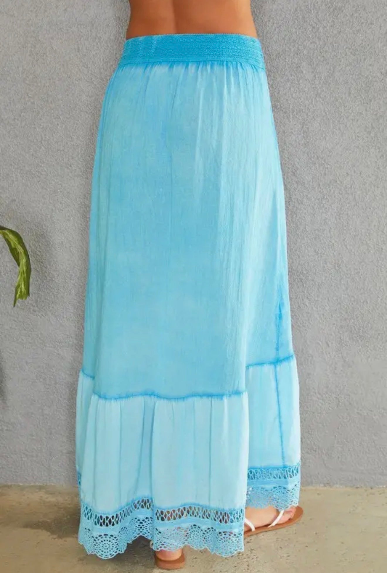 Blue Braided High Low Maxi Skirt