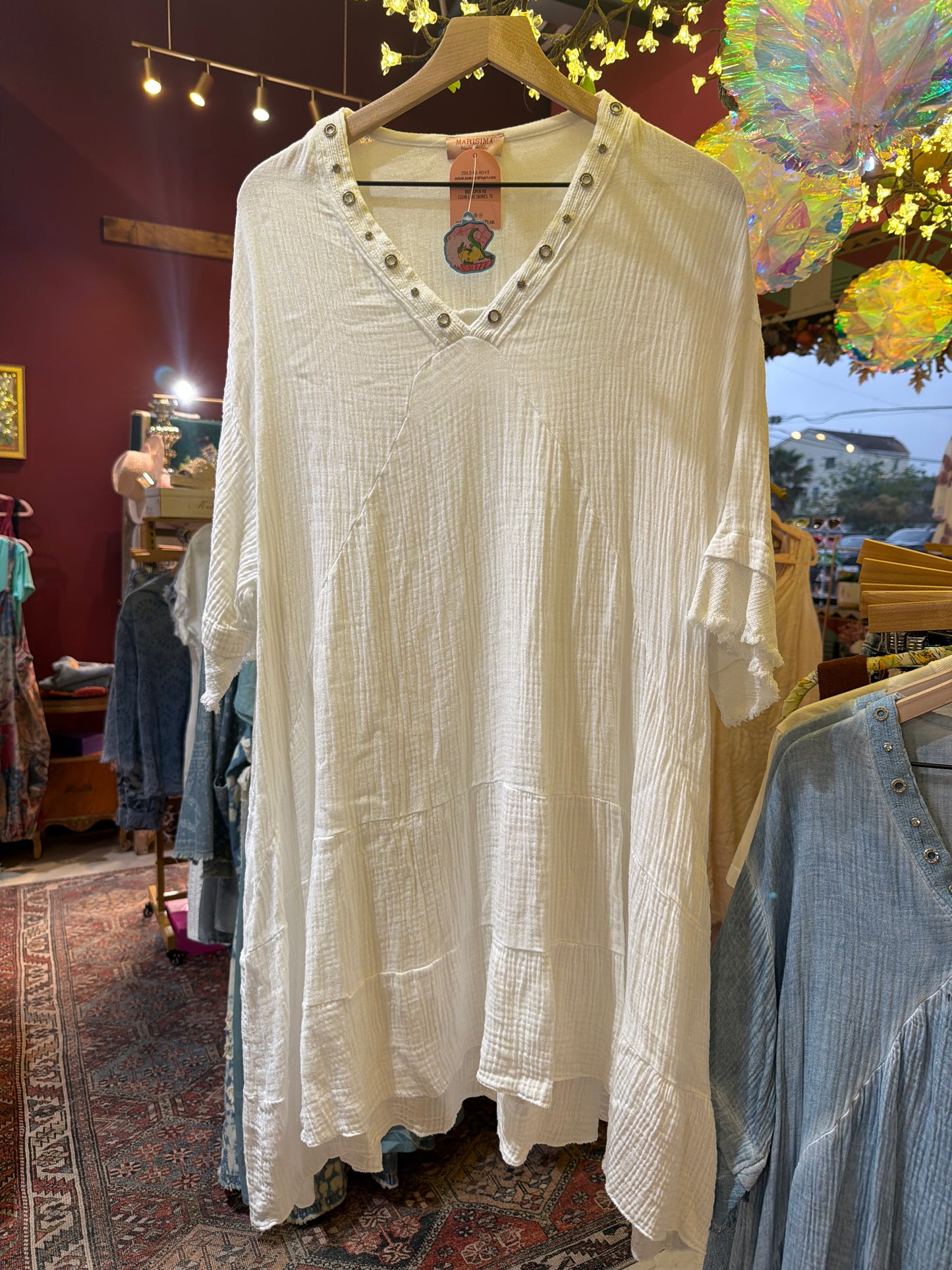 White cotton gauze tunic dress