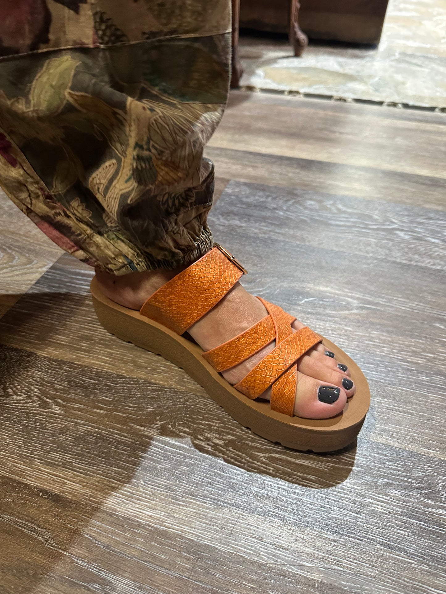 Orange Snake Print Strappy Semi Platforn Sandals