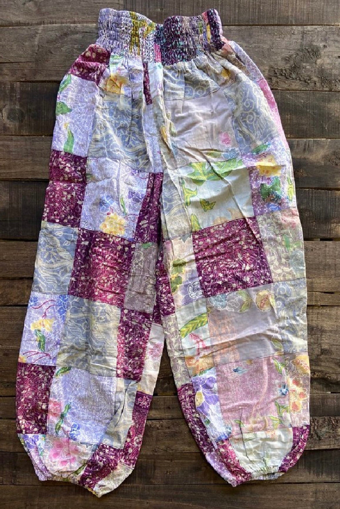 Patchwork Balloon Pant with Smocked Waist