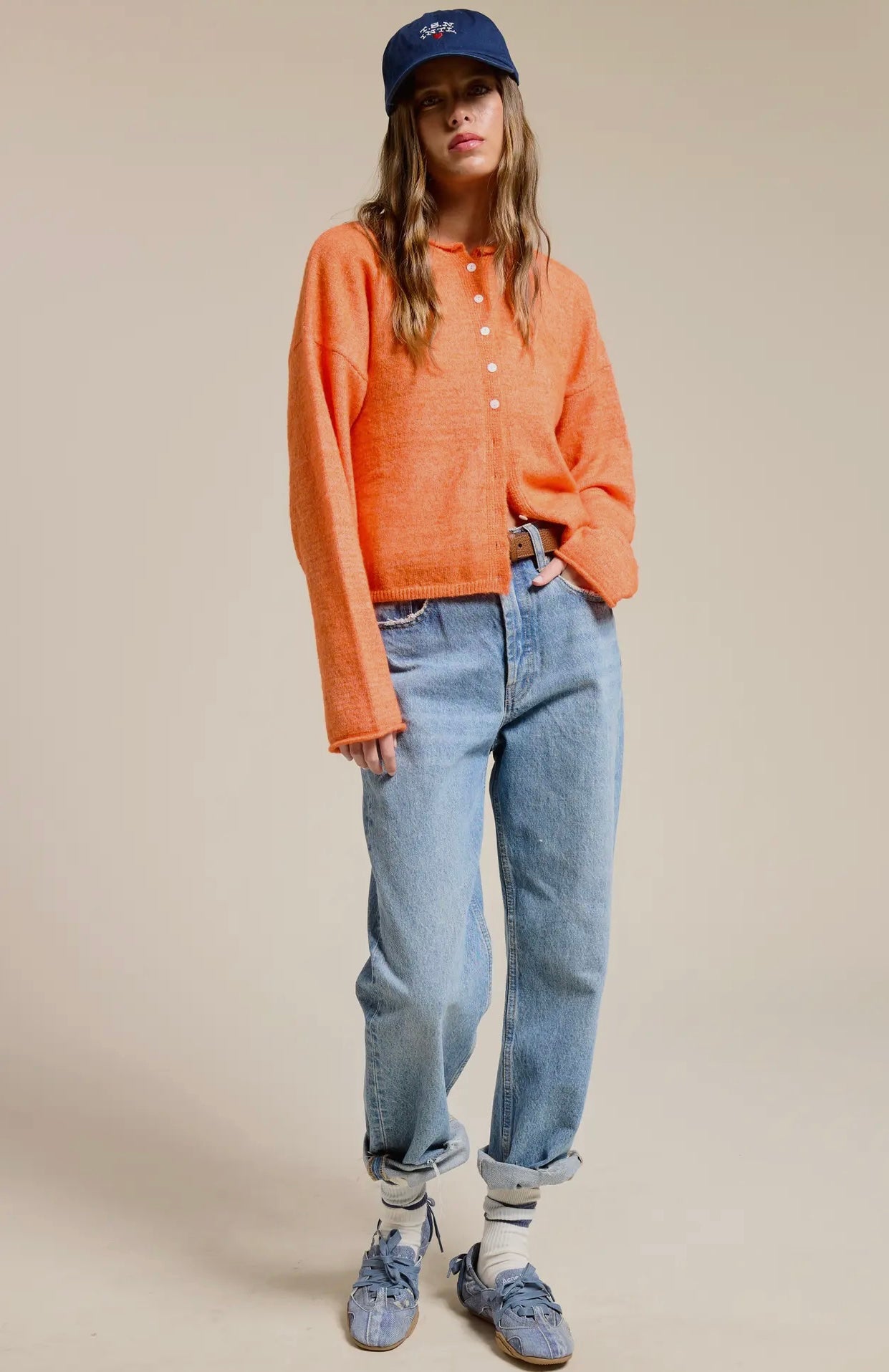 Orange Soft Button Down Cardigan Top