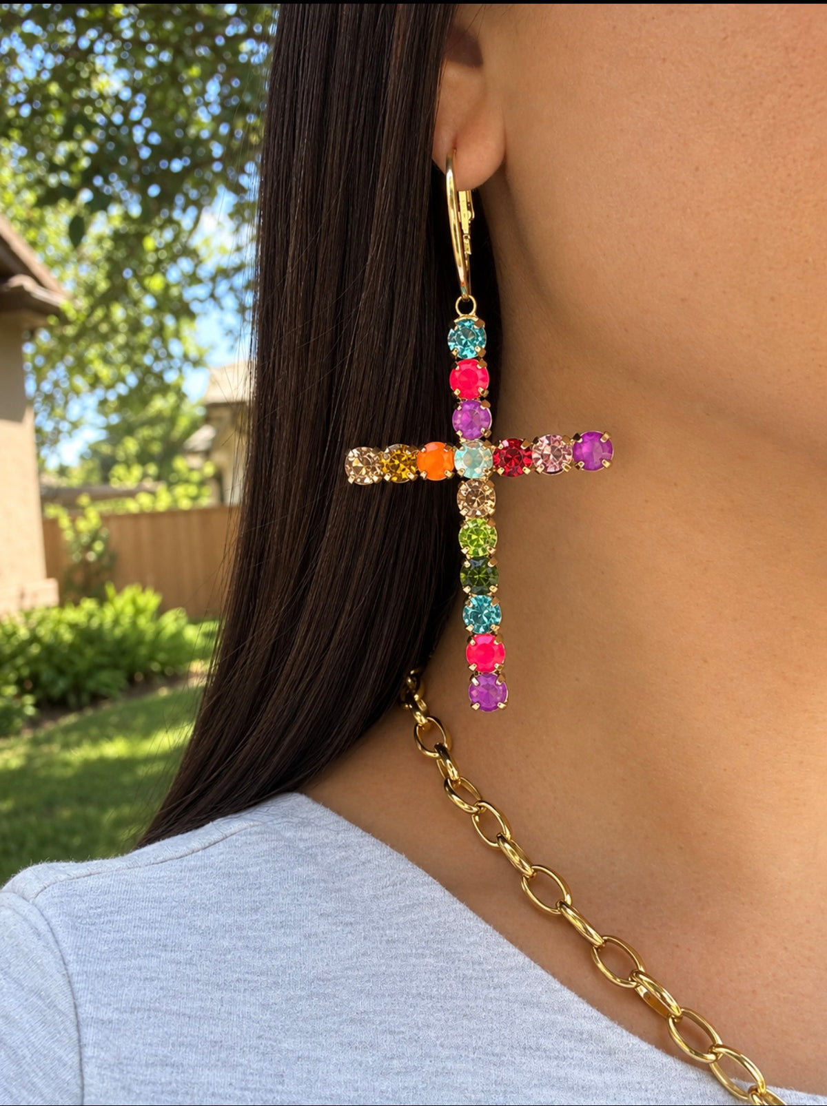 Neon Multi Color Cross Earrings