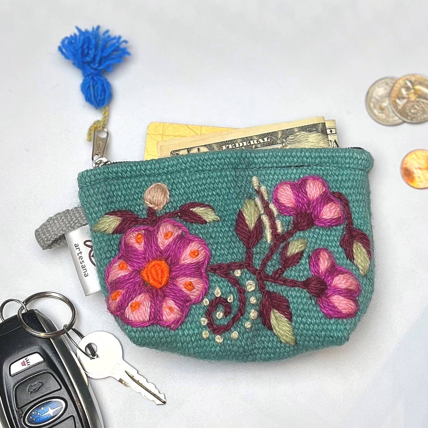Hand Embroidered Small Floral Pouch