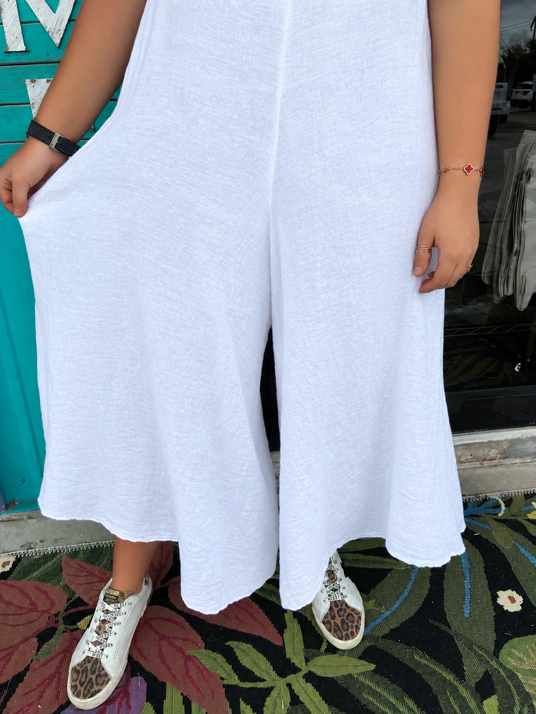 White Linen Romper Jumpsuit with Tie Shoulders