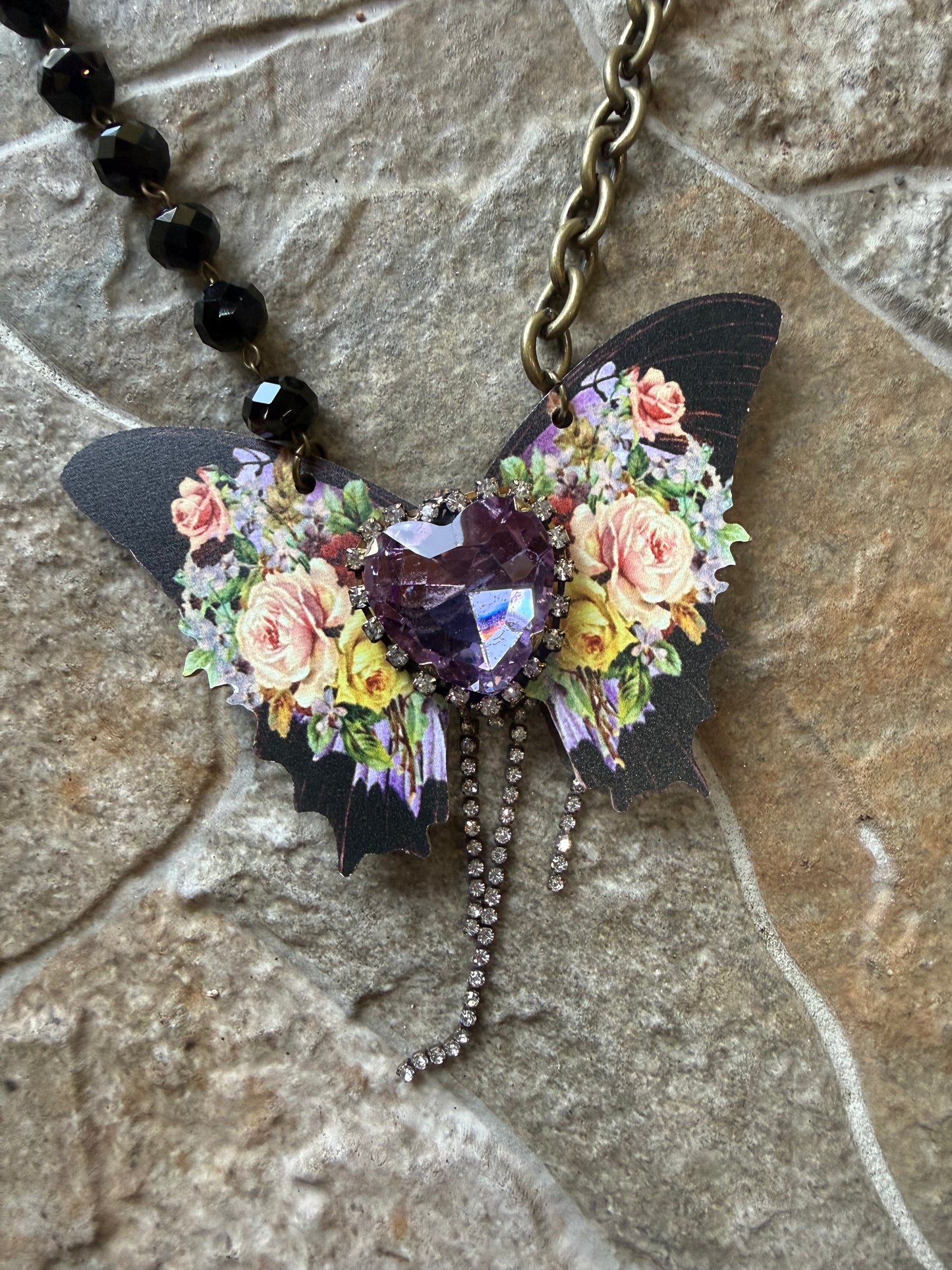 Purple Crystal Butterfly Necklace