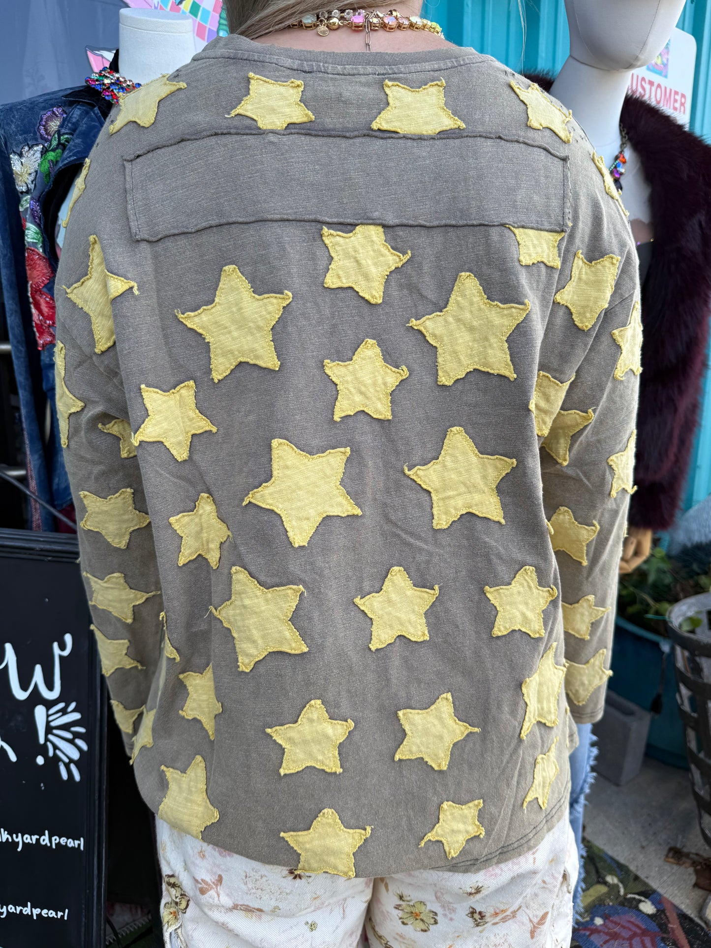 Long Sleeve Star Patch Work Top