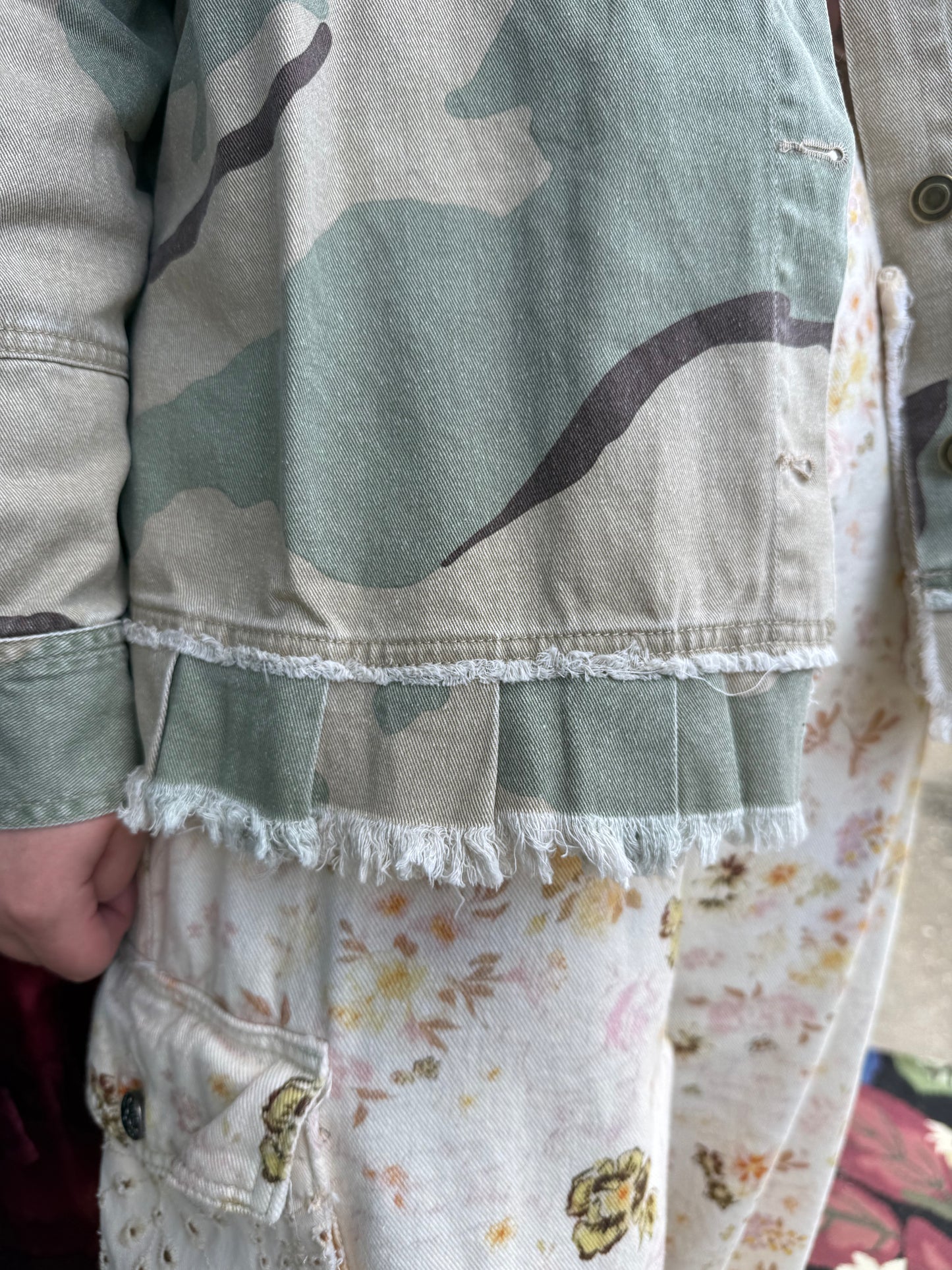 Camo Denim Button Up Peace Patch Work Jacket