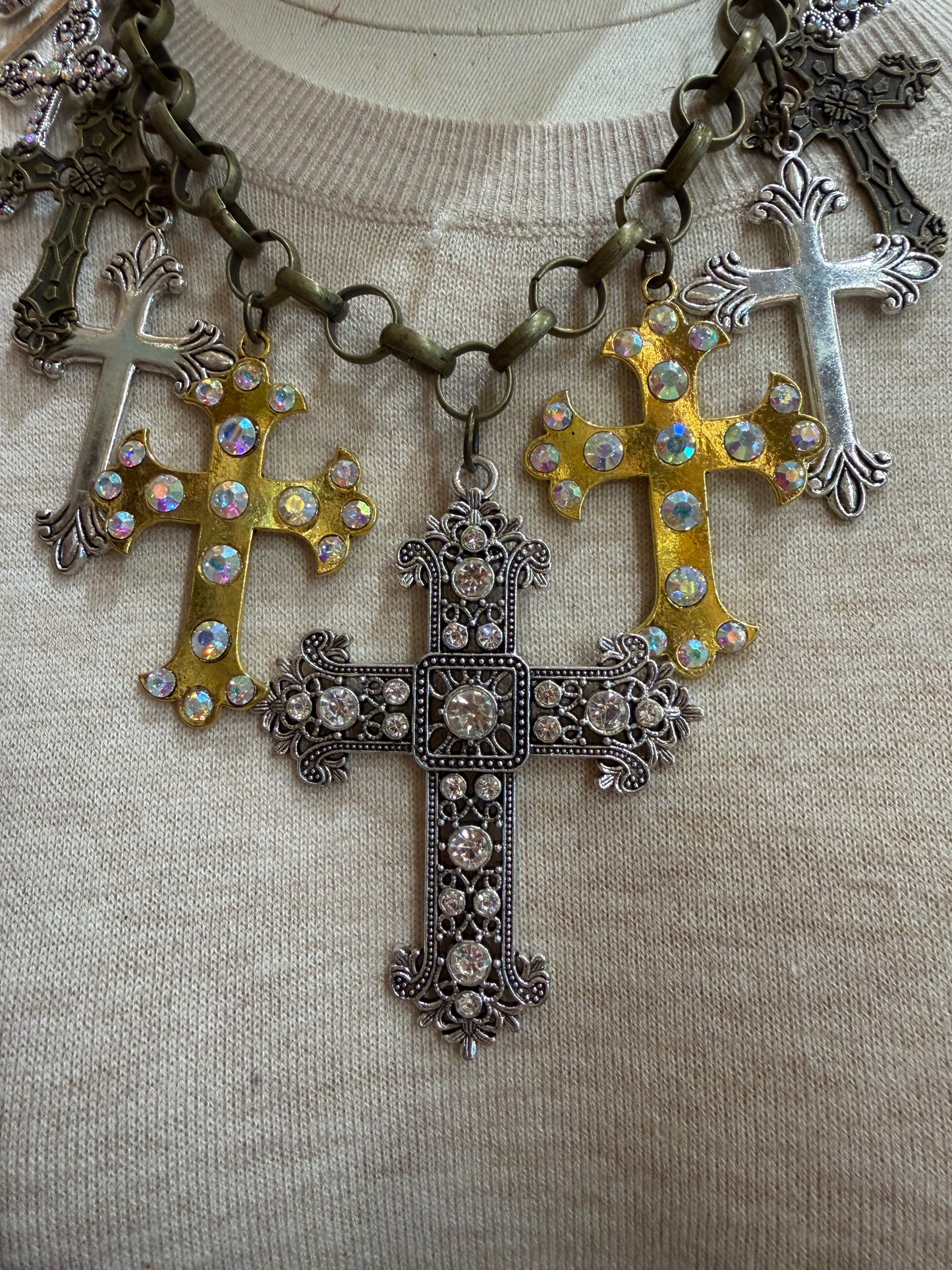 Mixed Metal Cross Necklace