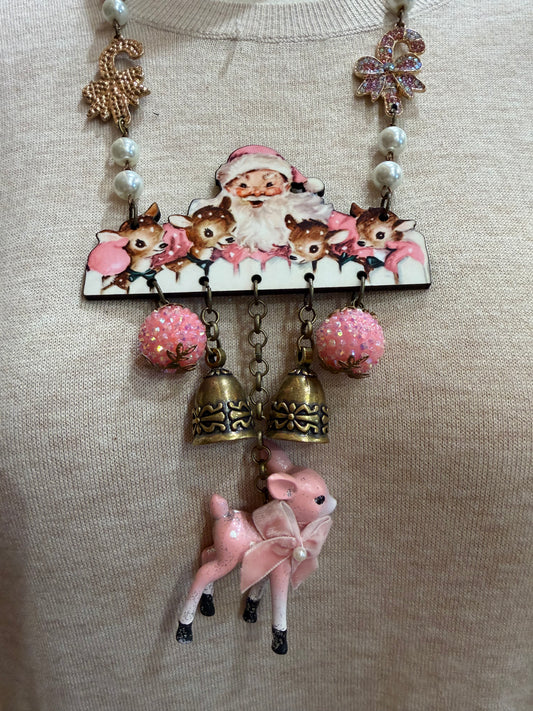 Pink Santa & Reindeer Necklace 