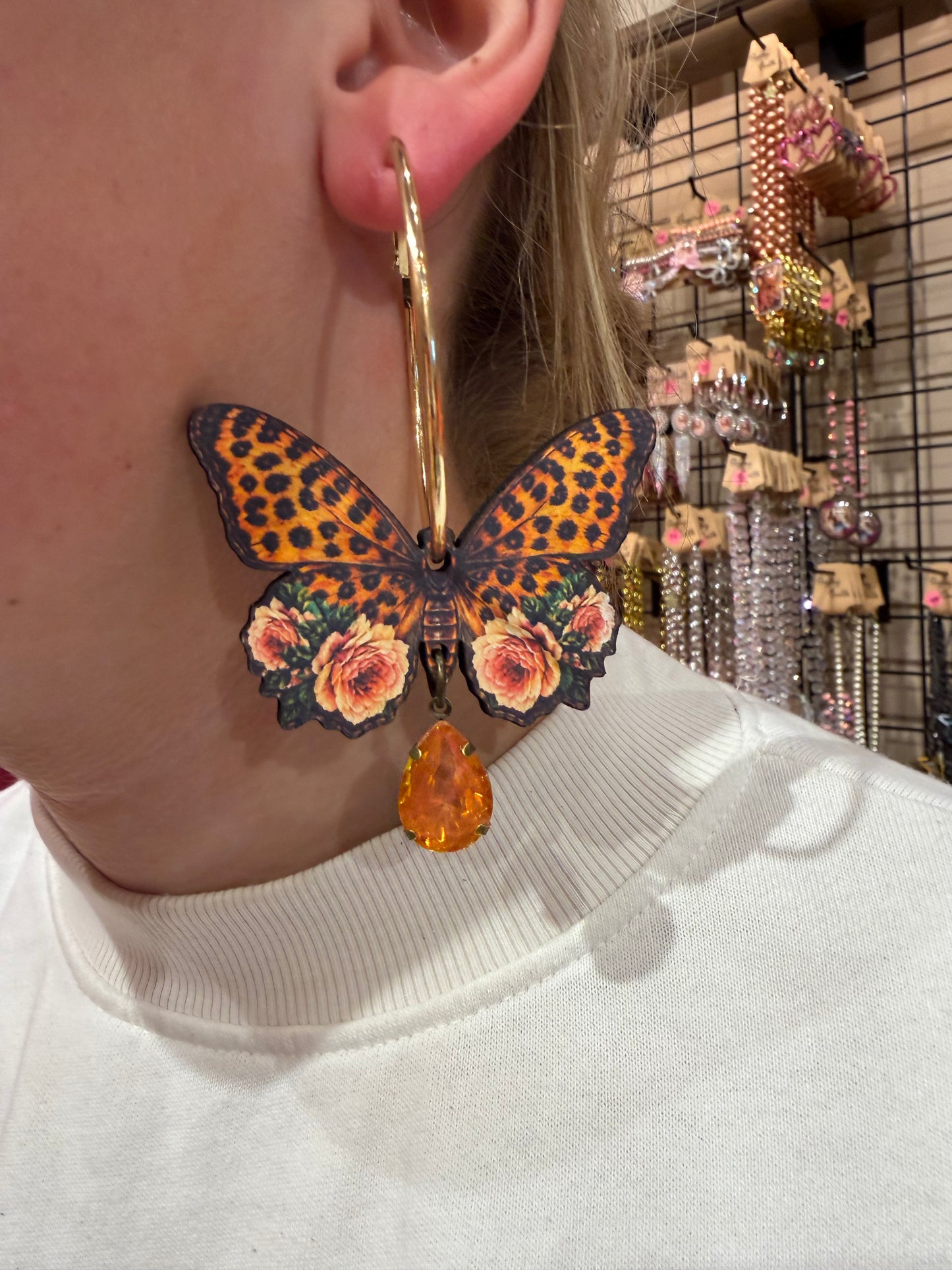 Large Leopard Butterfly Earrings
