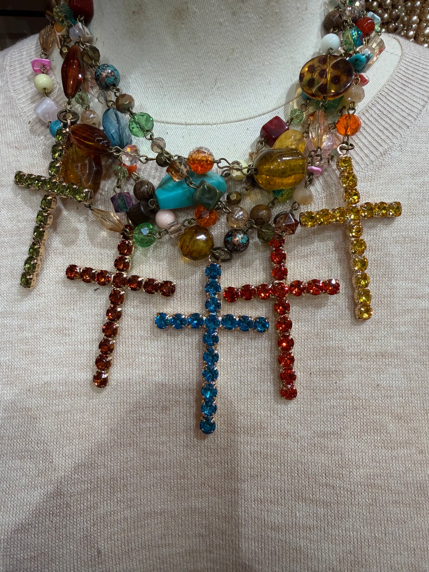 Multi Cross Beaded Necklace