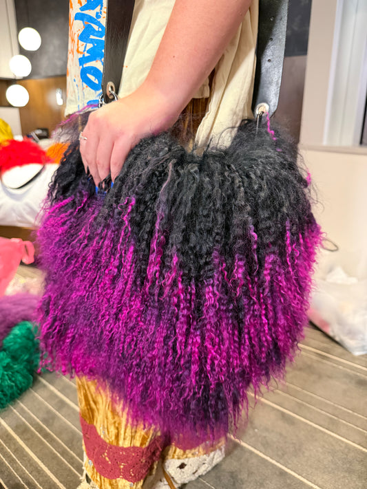 Tibetan Lamb Fur Purse(pink&black)