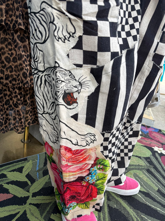 Stripe n Check Pants With Tiger Patches