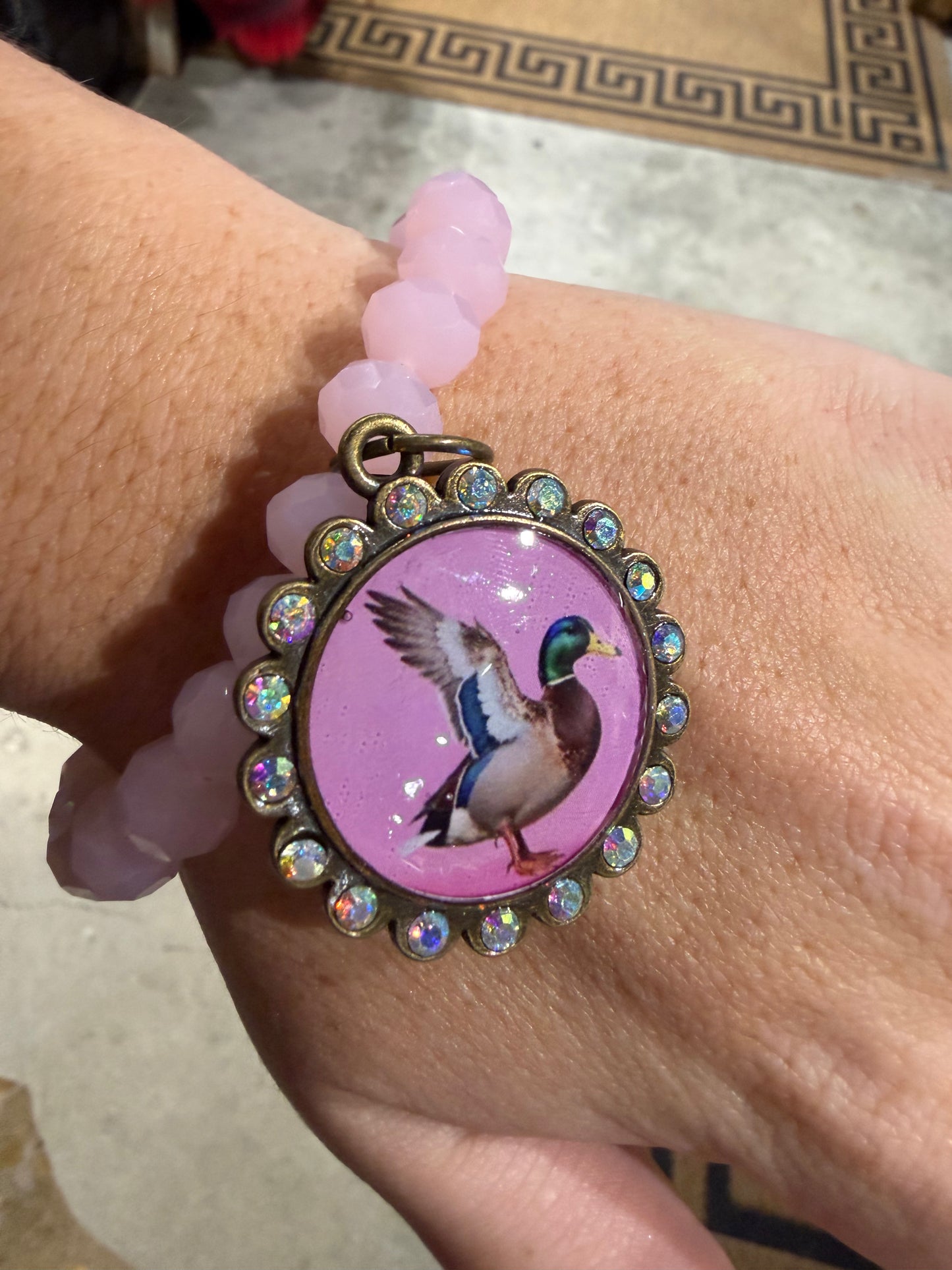 Pink Beaded Duck Stretch Bracelet