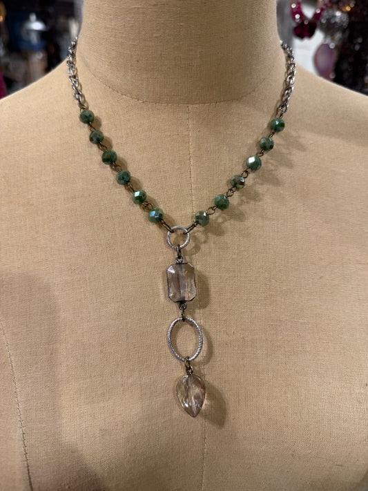 Green Bead Clear Drop Necklace