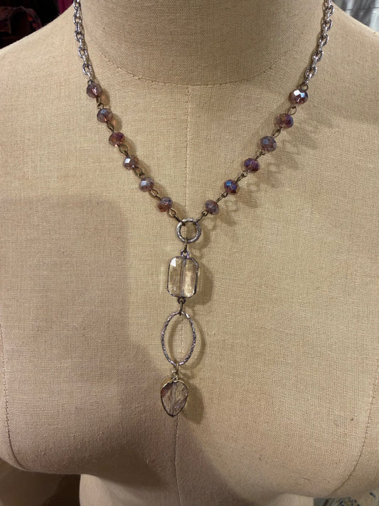 Purple Bead Clear Drop Necklace