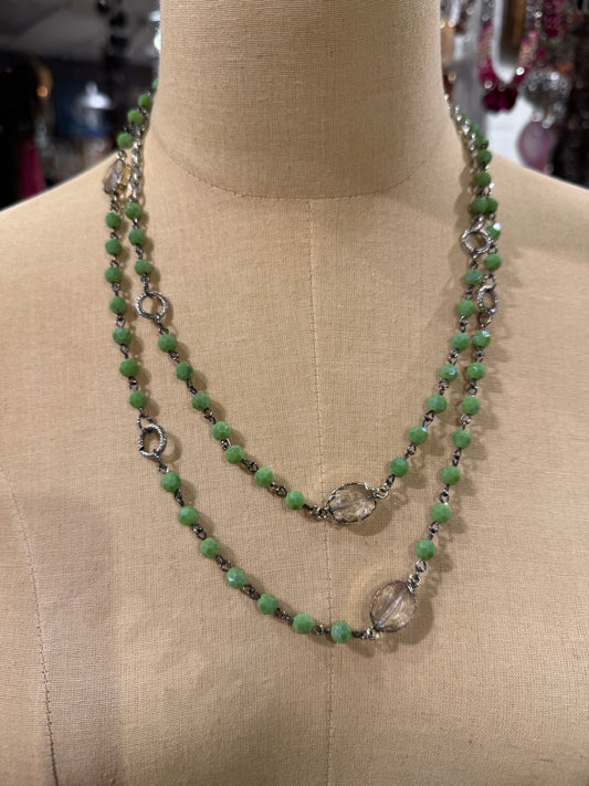 Green And Clear Crystal Long Necklace