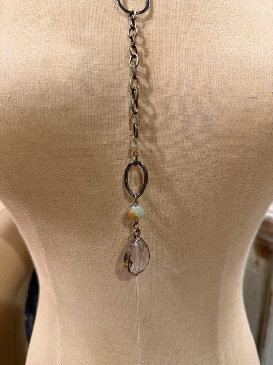 Blue And Brown Bead Drop Necklace
