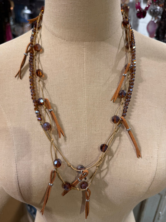 Brown Bead & Tassel Necklace