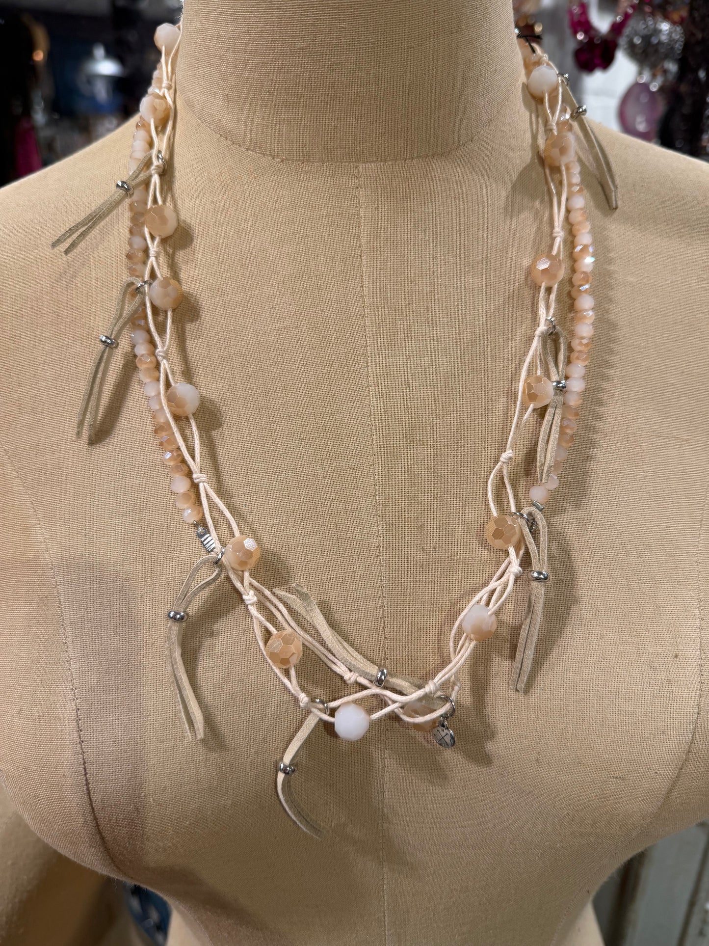White Bead & Tassel Necklace