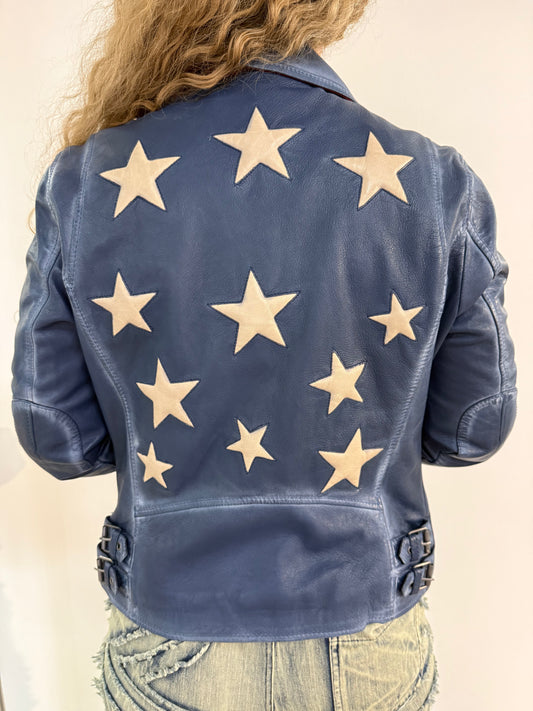 Denim Blue Leather Star Jacket