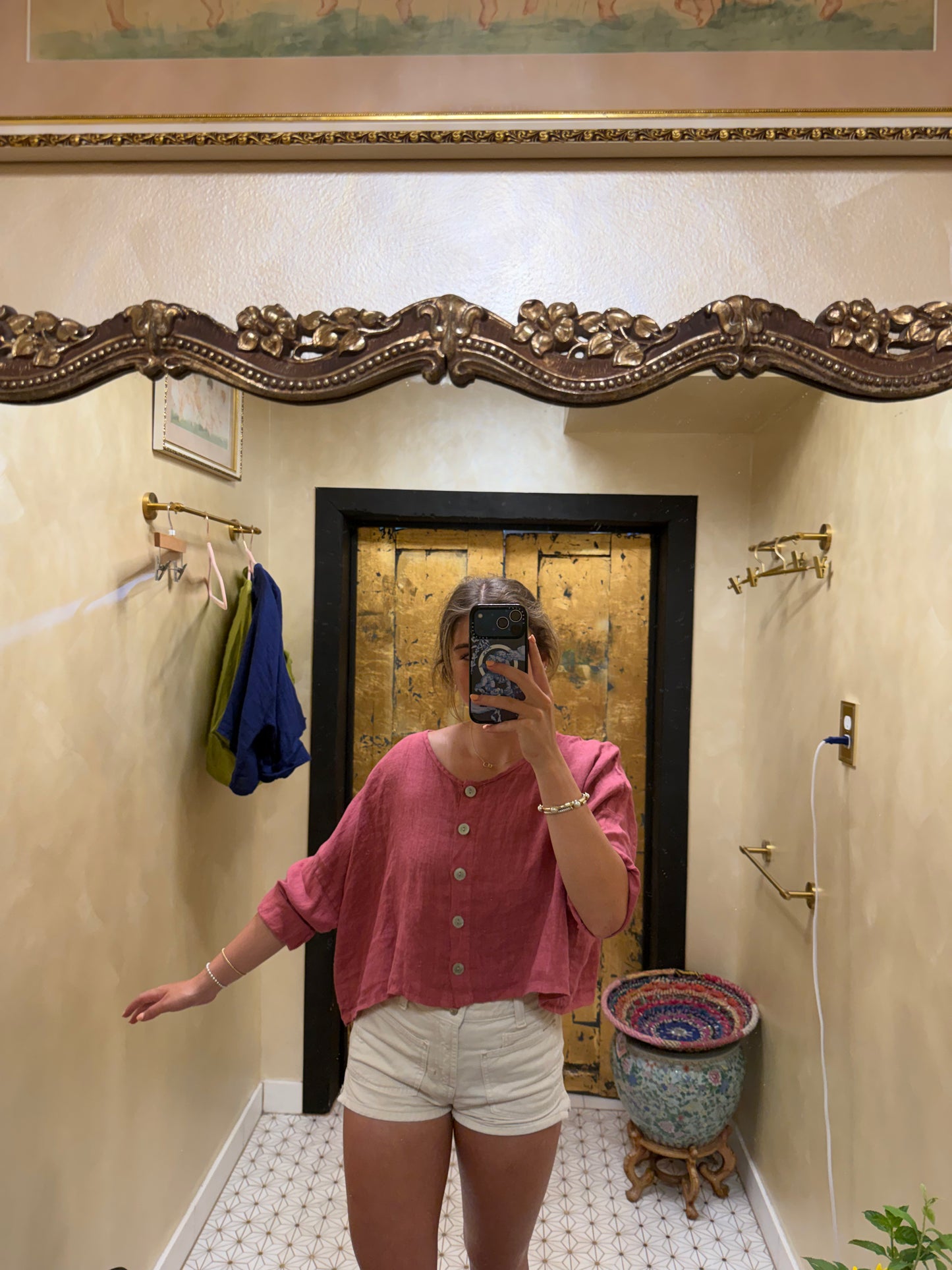 3/4 sleeve linen jacket Rose wine