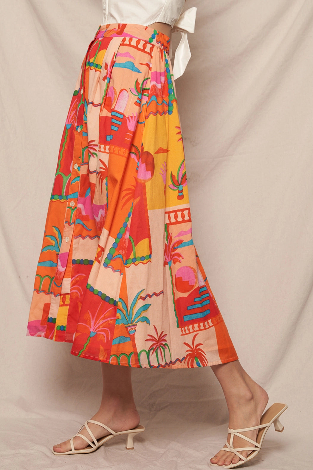 Tropical Button Down Midi Skirt