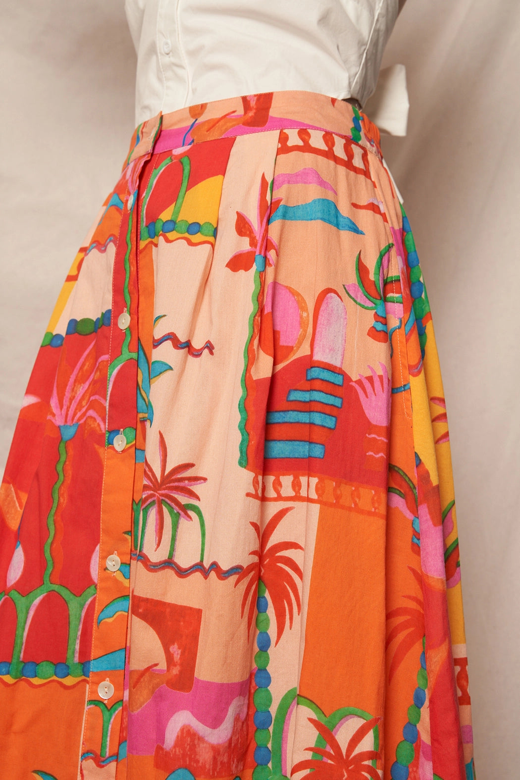 Tropical Button Down Midi Skirt