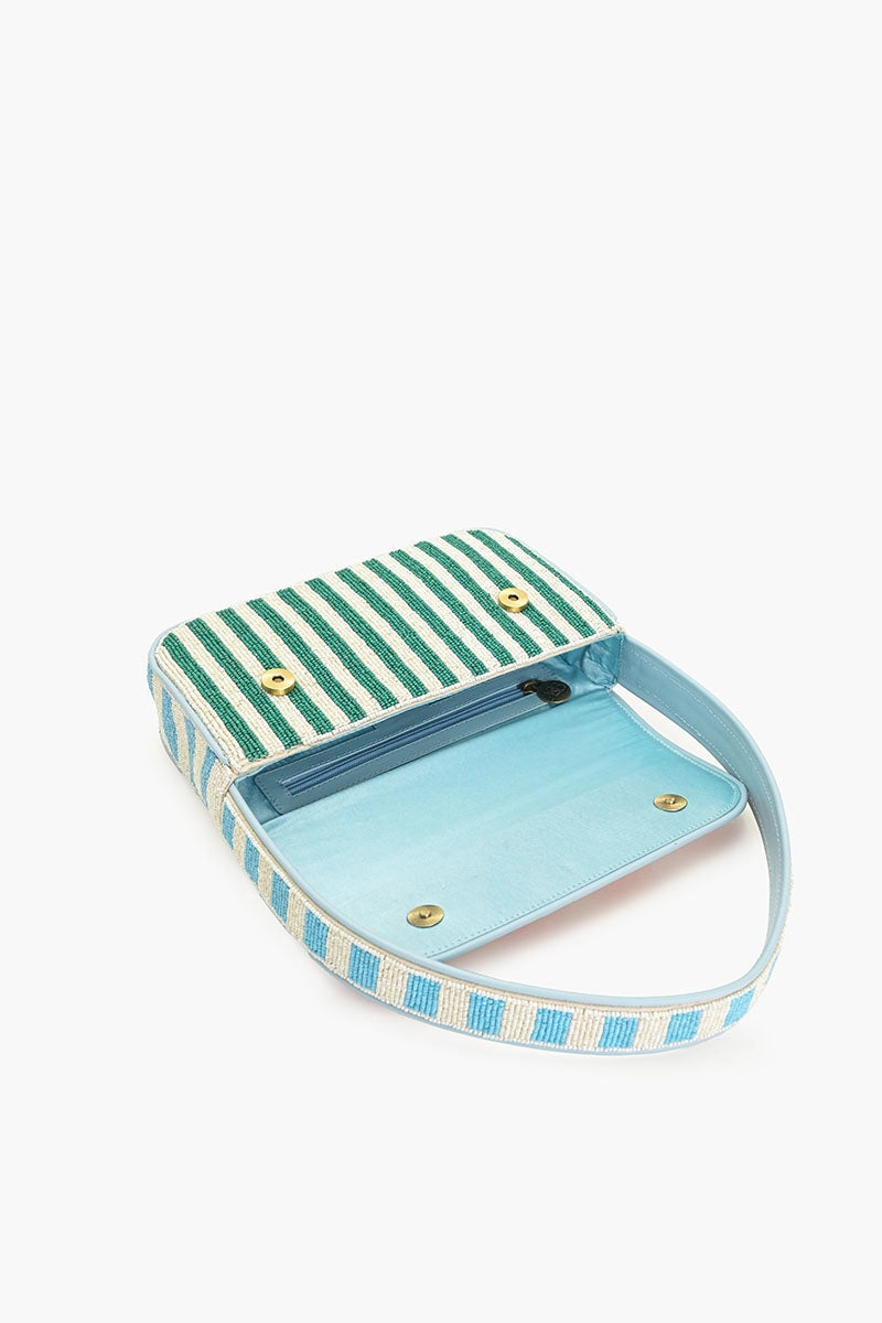 Sunset Checkered Stripe Beaded Shoulder Purse