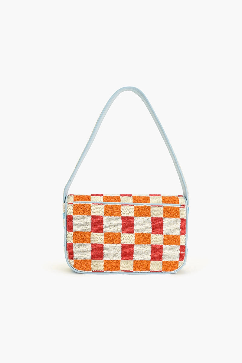 Sunset Checkered Stripe Beaded Shoulder Purse