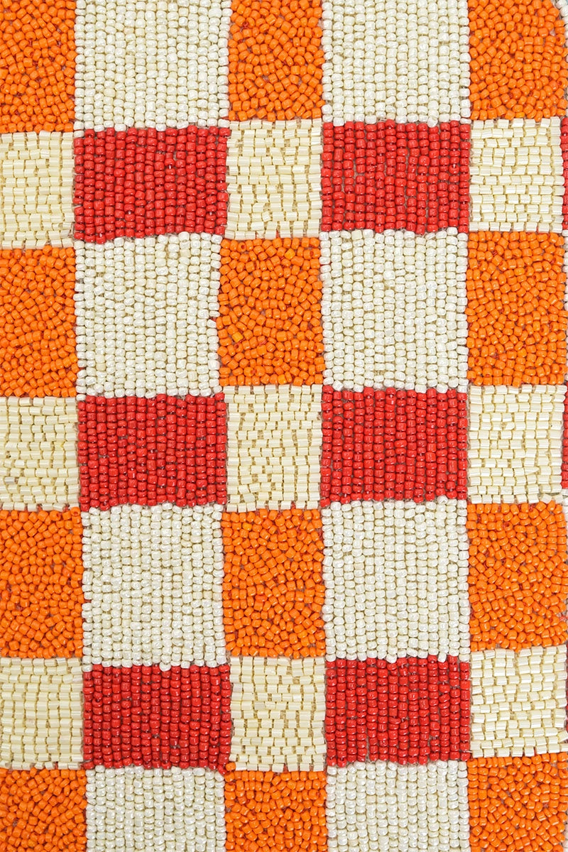 Sunset Checkered Stripe Beaded Shoulder Purse