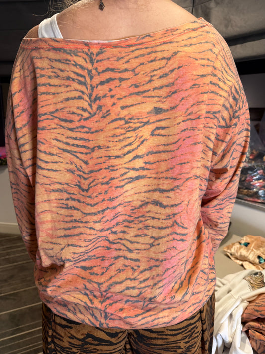 Orange Tiger Print Long Sleeve Shirt