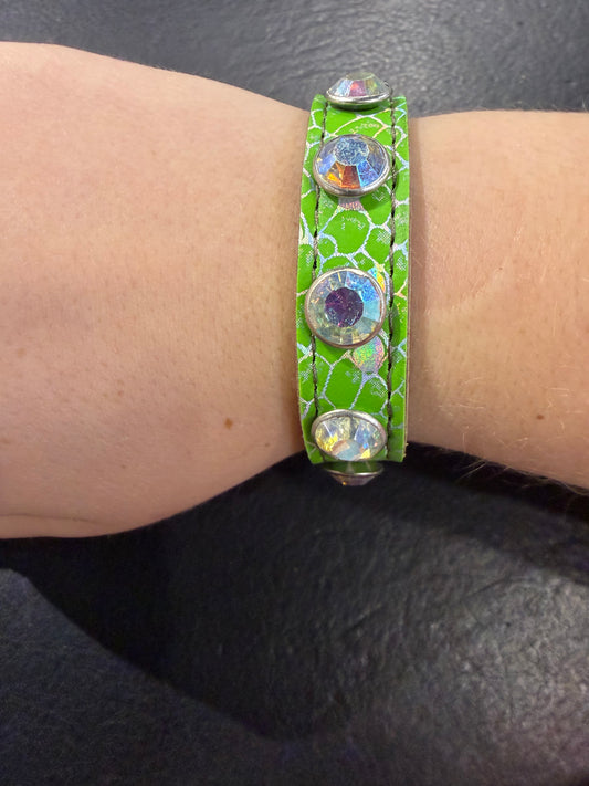 Green Mermaid Leather Bling Bracelet