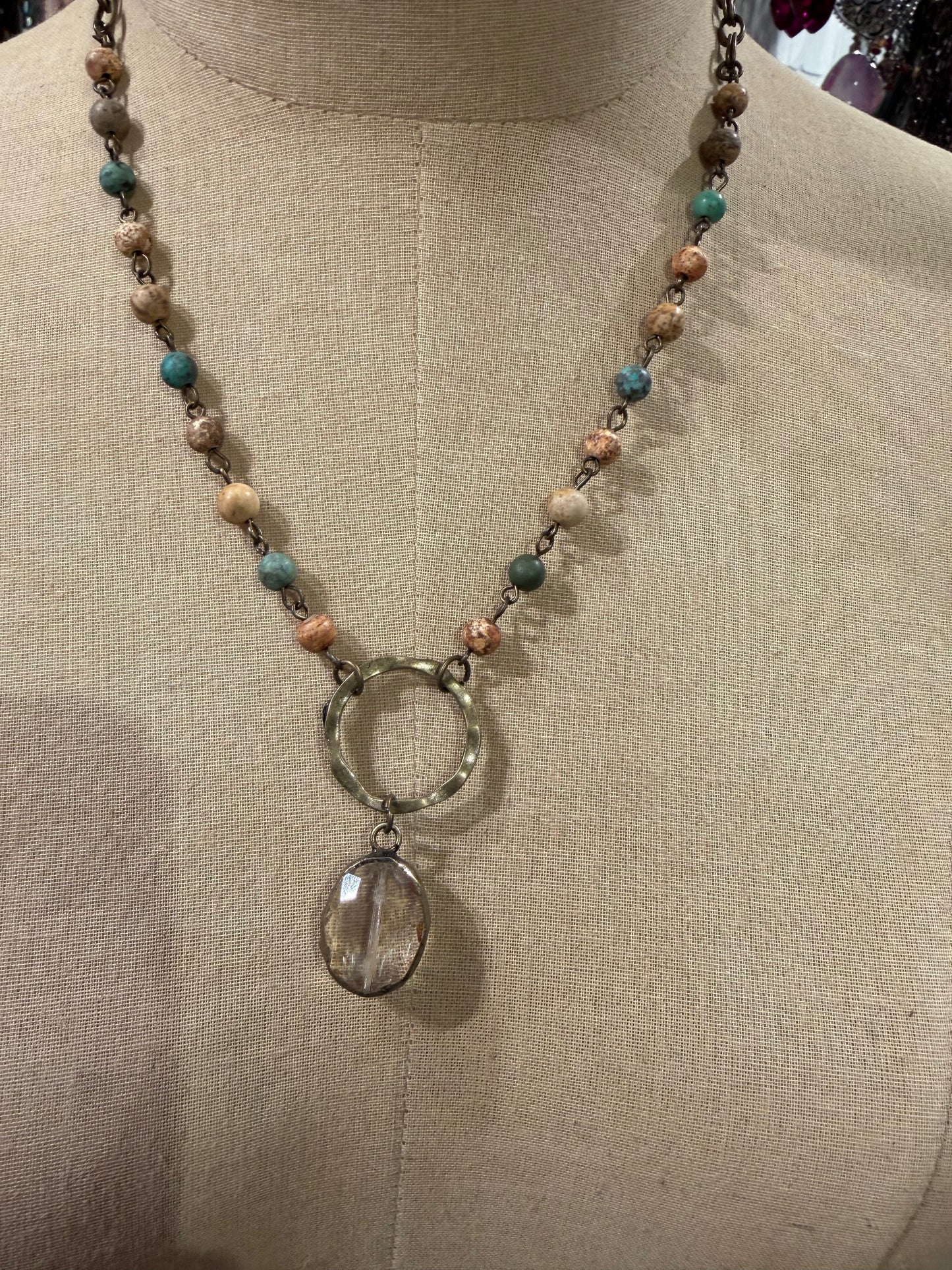 Coastal Beaded Crystal Circle Necklace