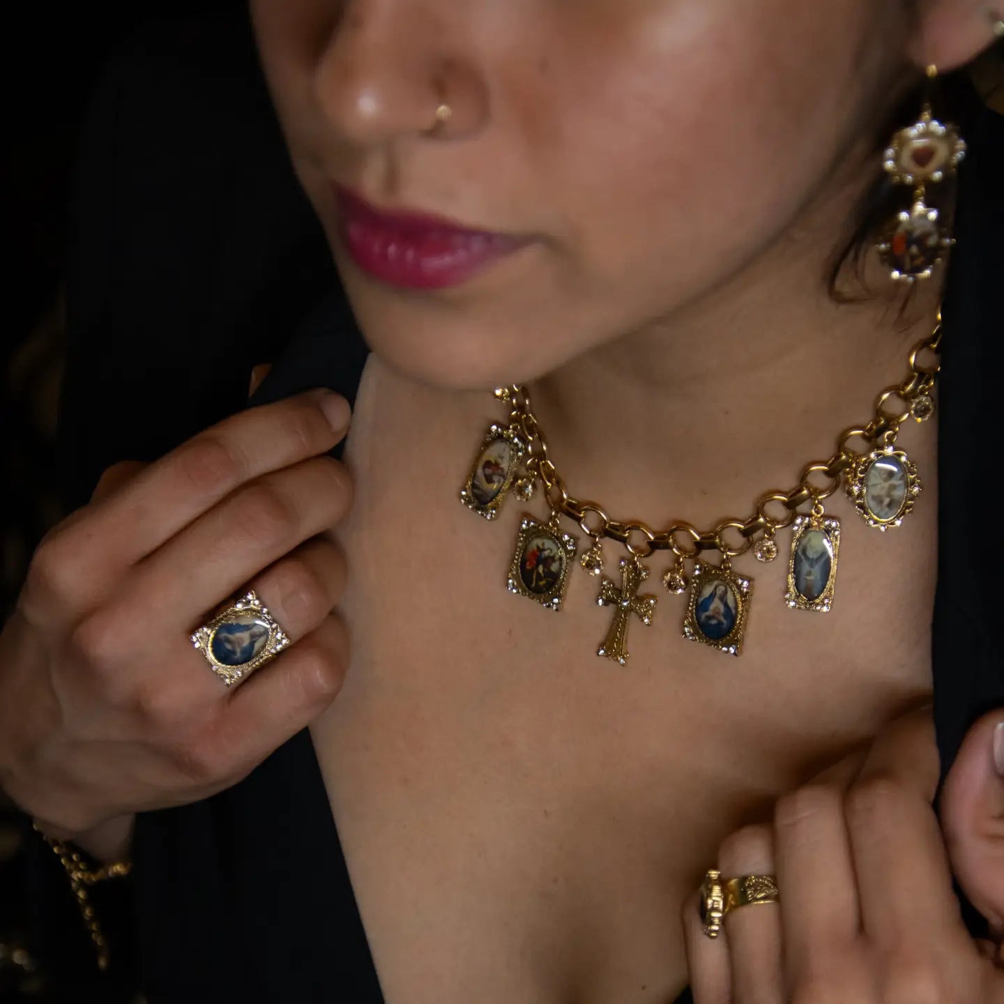 Retablo Framed Charm Necklace Gold